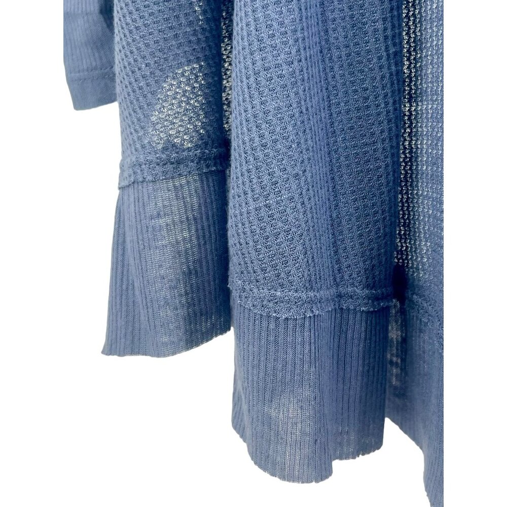 NWT Free People Blue Oversized Long Sleeve Waffle Knit Henley Top - Picture 9 of 14